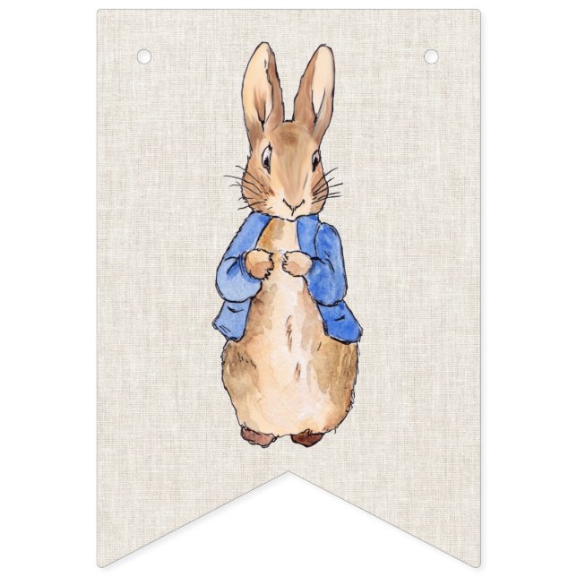 Peter the Rabbit beige linen textured background Bunting (First Flag)