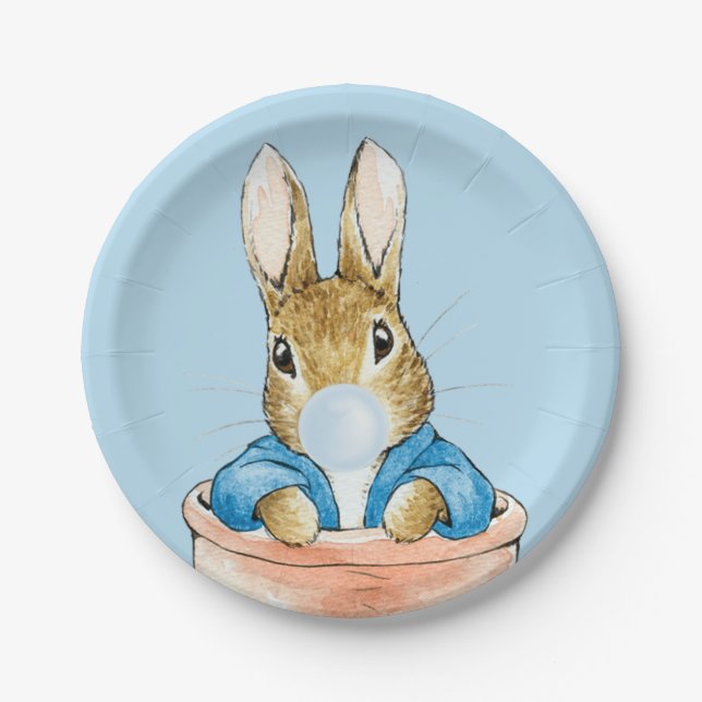 Peter the Rabbit Blowing a Blue Bubble Gum Paper Plate (Front)