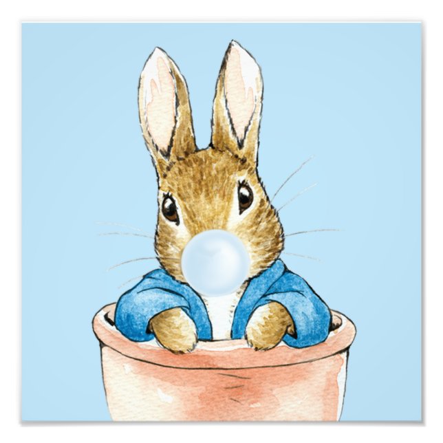 Peter the Rabbit Blowing a Blue Bubble Gum Photo Print (Front)