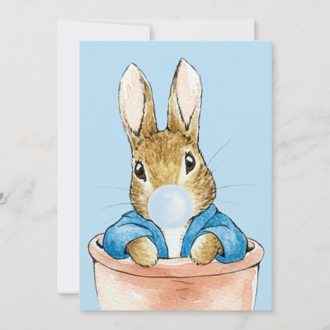 Peter the Rabbit Blowing a Blue Bubble Gum Thank You Card (Front)