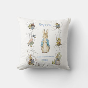 Peter the Rabbit Blue Gingham Birth Stats Cushion