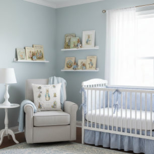 Peter the Rabbit Blue Gingham Birth Stats Cushion