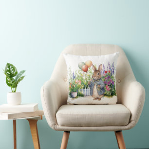 Peter the rabbit blue jacket balloons garden cushion
