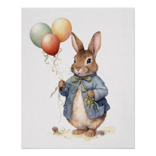 Peter the rabbit blue jacket with balloons poster