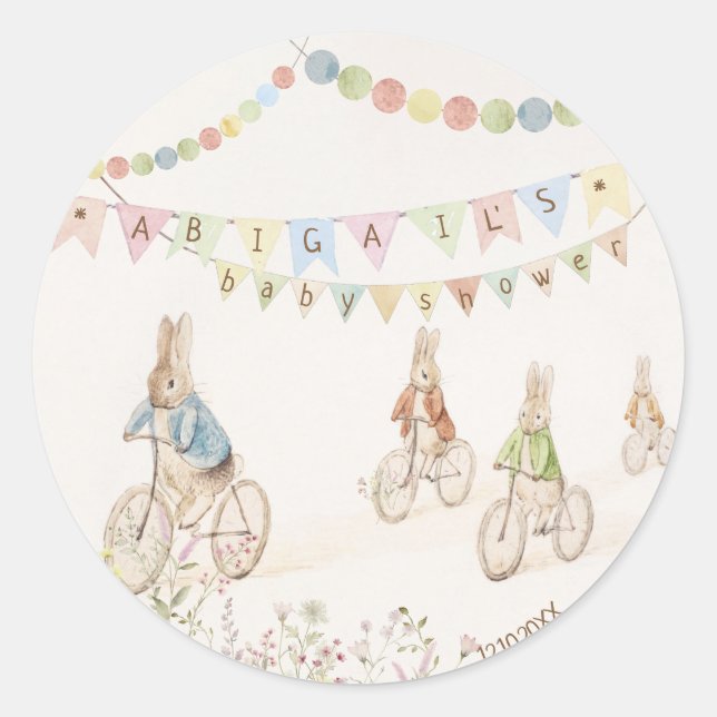 Peter the Rabbit Bunny Gender Neutral Baby Shower Classic Round Sticker (Front)