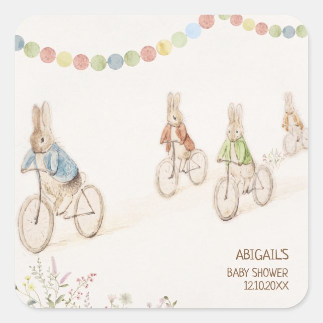 Peter the Rabbit Bunny Gender Neutral Baby Shower Square Sticker (Front)