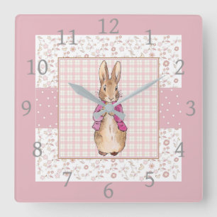 Peter the Rabbit Check & Floral pattern Square Wall Clock