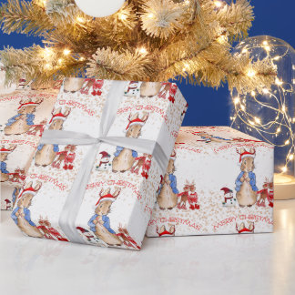 Peter the Rabbit Christmas Hat Reindeer Red White  Wrapping Paper