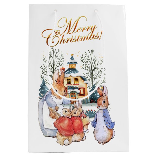 Peter the rabbit Christmas shopping Medium Gift Bag (Front)