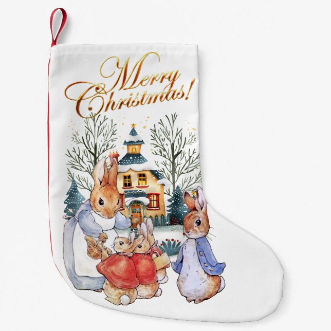 Peter the rabbit Christmas shopping Small Christmas Stocking (Front)