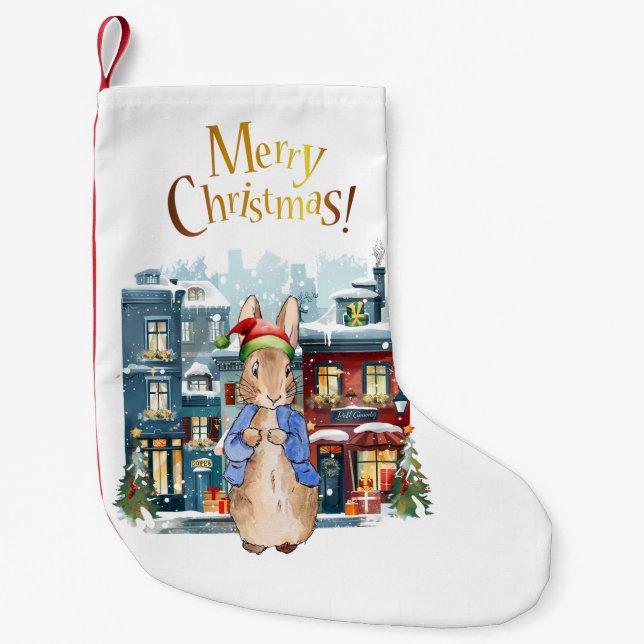 Peter the Rabbit Christmas Shopping Small Christmas Stocking (Front)