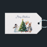 Peter the Rabbit Christmas tree Gift Tags<br><div class="desc">Peter the Rabbit with balloons and a Christmas tree and snowman
Merry Christmas greeting</div>
