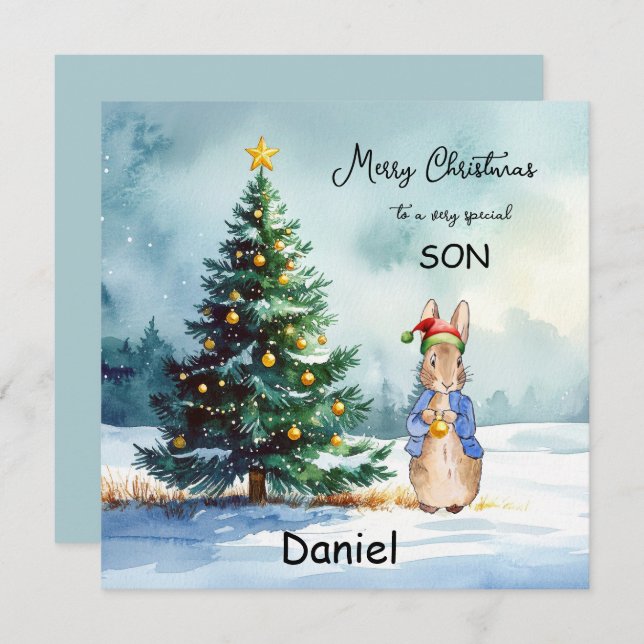 Peter the Rabbit Christmas tree Holiday Card (Front/Back)