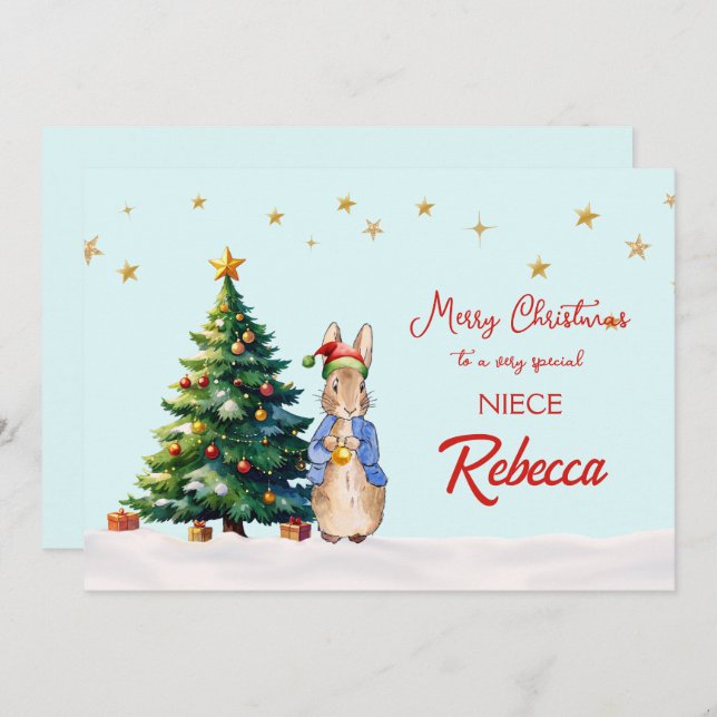 Peter the Rabbit Christmas tree Holiday Card (Front/Back)