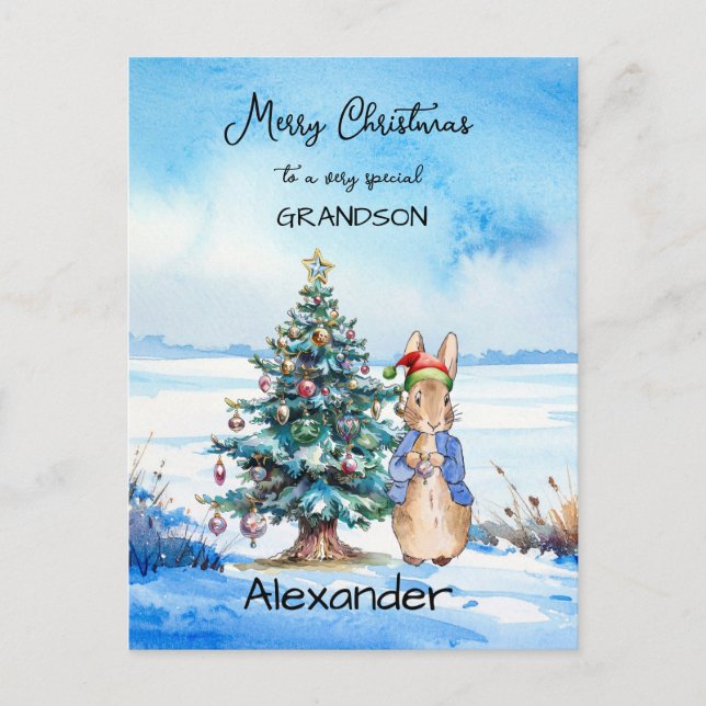 Peter the Rabbit Christmas tree Holiday Postcard (Front)