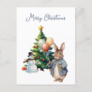 Peter the Rabbit Christmas tree Holiday Postcard