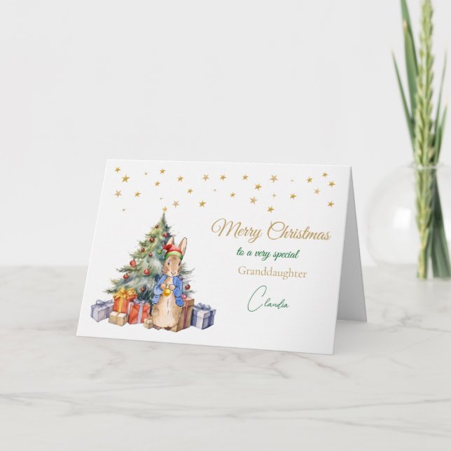 Peter the Rabbit Christmas tree Merry Christmas Holiday Card (Front)