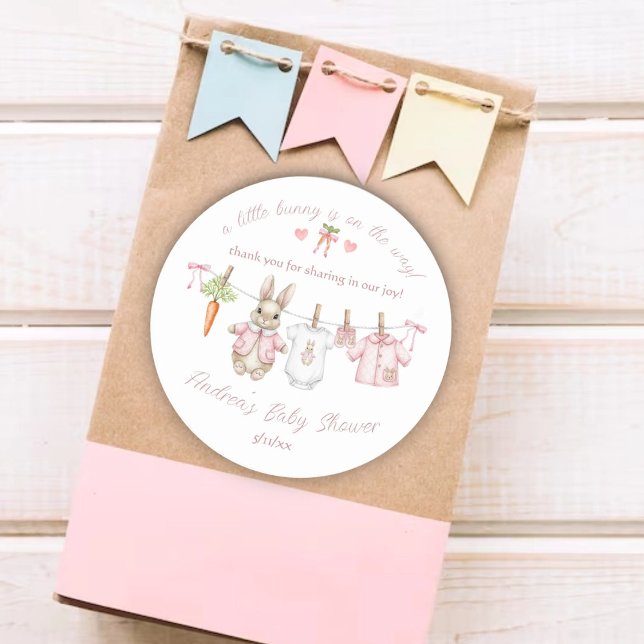 Peter the Rabbit Clothesline Baby Shower Thank You Classic Round Sticker (Creator Uploaded)
