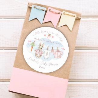 Peter the Rabbit Clothesline Baby Shower Thank You Classic Round Sticker