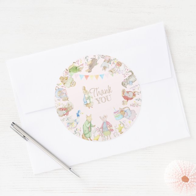 Peter the Rabbit First Birthday Classic Round Sticker (Envelope)