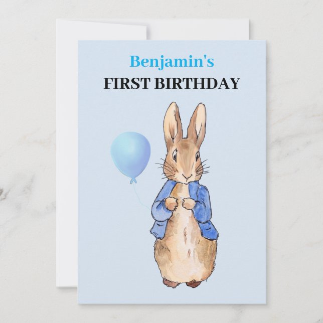 Peter the Rabbit First Birthday Invitation (Front)