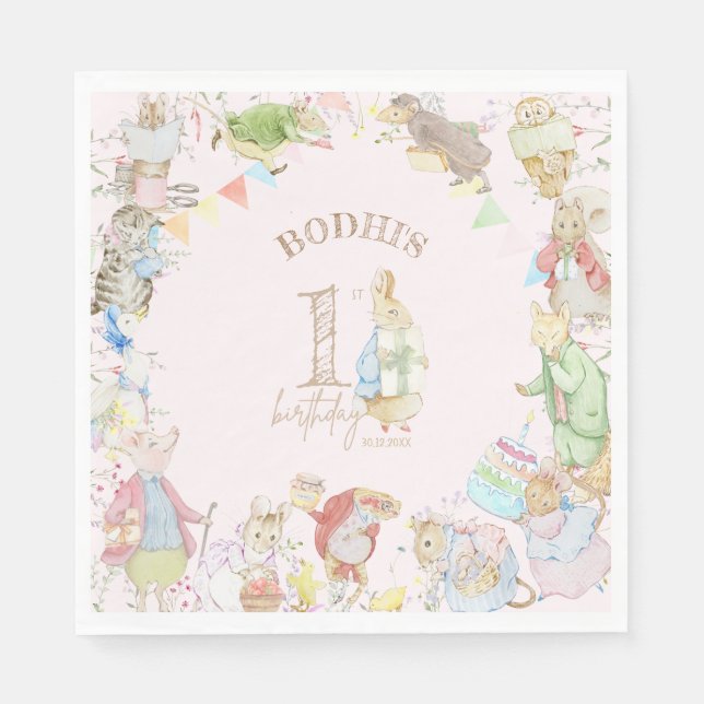 Peter the Rabbit First Birthday Napkin (Front)
