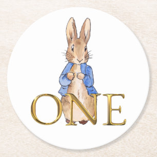 Peter the rabbit First Birthday ONE Round Paper Coaster
