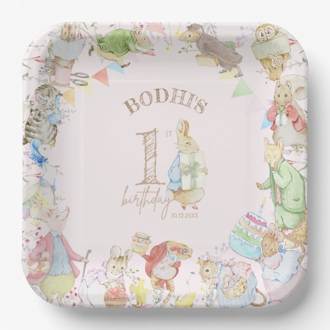Peter the Rabbit First Birthday Paper Plate (Front)