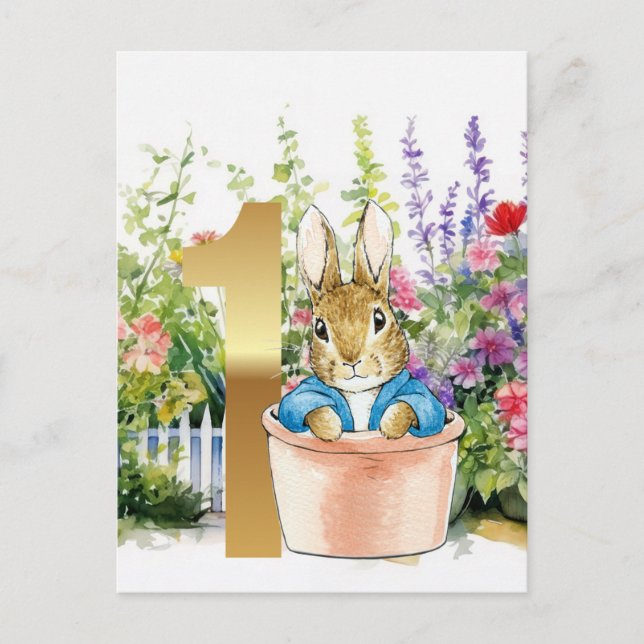 Peter the rabbit First birthday Postcard (Front)