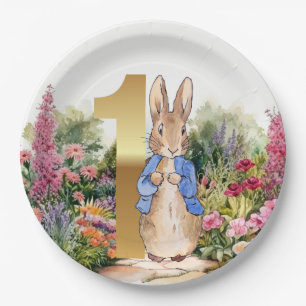 Peter the Rabbit flower garden First Birthday Paper Plate