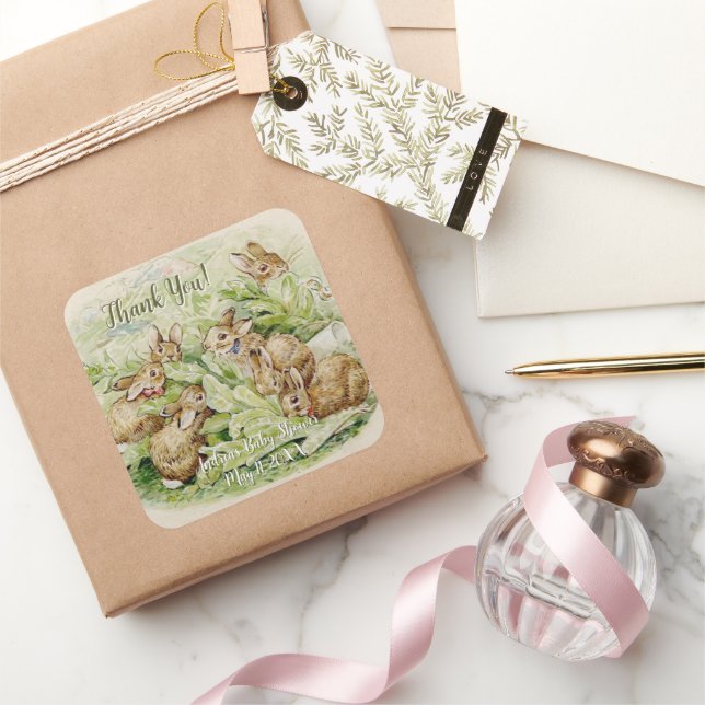 Peter the Rabbit Garden Baby Shower Thank You Square Sticker (Gifting)