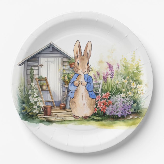 Peter the Rabbit garden shed Paper Plate (Front)