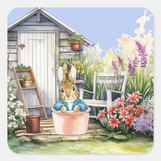 Peter the Rabbit Garden Shed Square Sticker (Front)