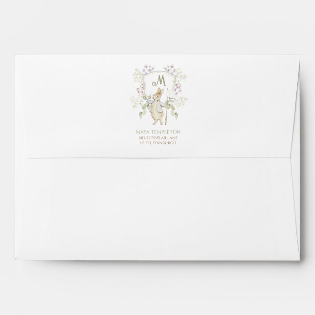 Peter the Rabbit Gender Monogram Crest Baby Shower Envelope (Back (Top Flap))