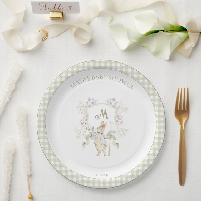 Peter the Rabbit Gingham Crest Gender Baby Shower Paper Plate (Wedding)