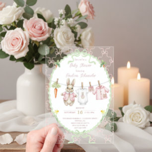 Peter the Rabbit Girl Clothesline Baby Shower  Acrylic Invitations