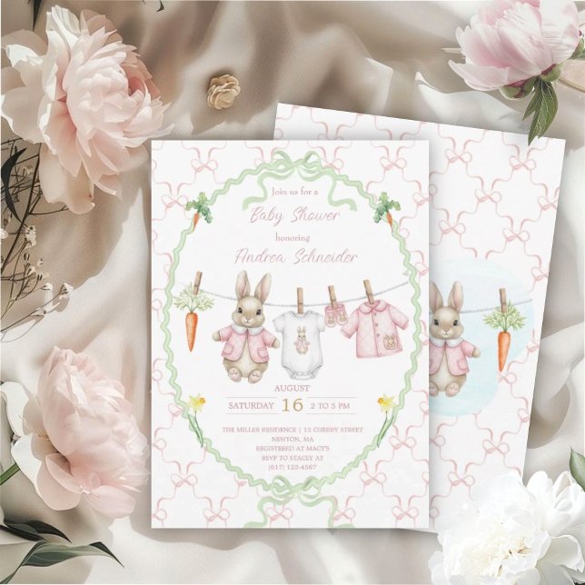Peter the Rabbit Girl Clothesline Baby Shower  Invitation (Creator Uploaded)
