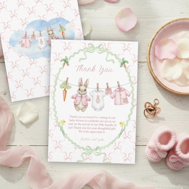 Peter the Rabbit Girl Clothesline Baby Shower  Thank You Card (Creator Uploaded)