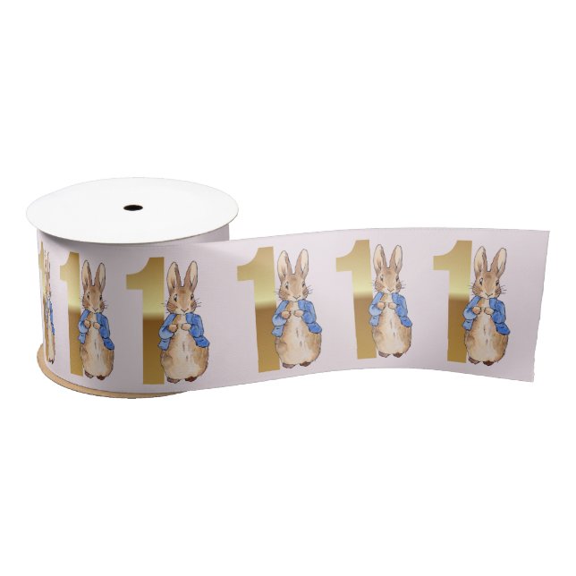 Peter the Rabbit Gold 1st Birthday Number One Satin Ribbon (Spool)