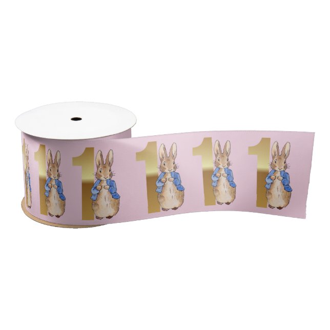 Peter the Rabbit Gold 1st Birthday Number One Satin Ribbon (Spool)