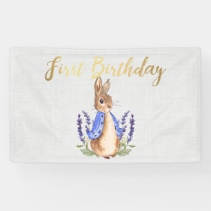 Peter the Rabbit gray linen 1st Birthday Banner