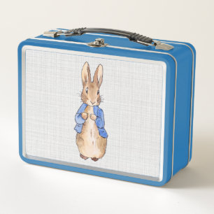 Peter the rabbit gray linen textured background metal lunch box