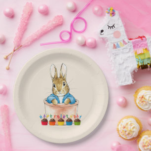 Peter the rabbit Happy Birthday cupcakes & candles Paper Plate