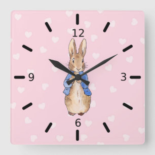 Peter the rabbit heart pattern square wall clock