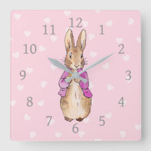 Peter the rabbit heart pattern square wall clock