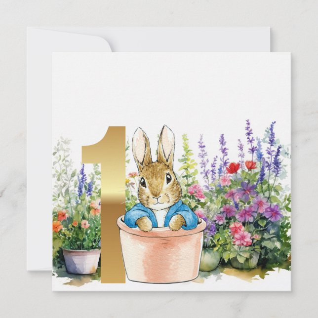 Peter the Rabbit in a pot first birthday Invitation (Front)