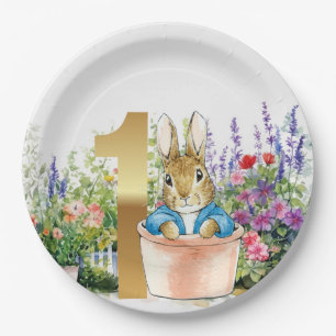 Peter the Rabbit in a pot first birthday Paper Plate