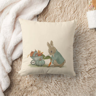 Peter the Rabbit in garden Throw Pillow