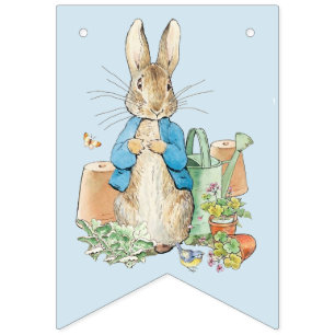 Peter the rabbit in his garden bunting