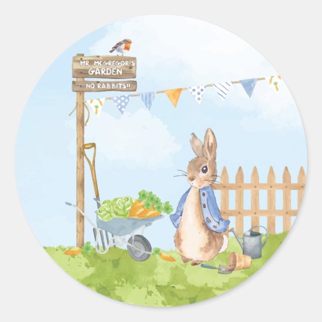 Peter the Rabbit in his Garden Classic Round Sticker (Front)